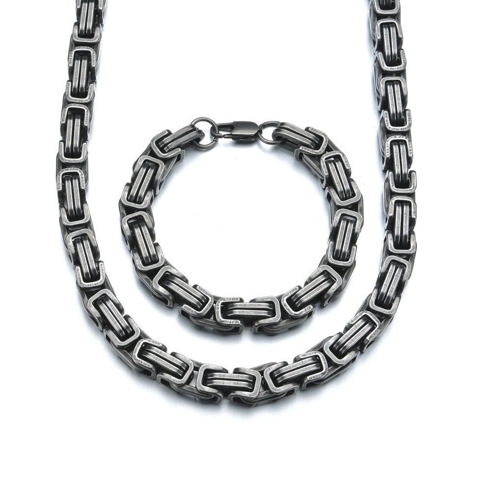 9mm Stainless Steel Vintage Necklace & Bracelet Set